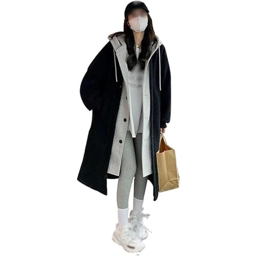 Double Layered Faux Lambswool Hooded Coat Jacket, Long Hooded Fleece Button Outwear,Lambswool Hooded Jacket