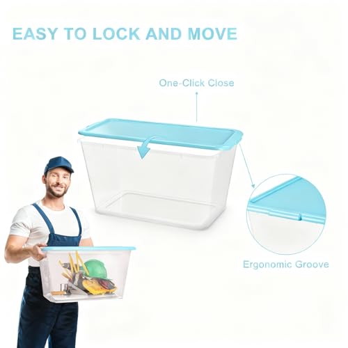 Image of SIMPLYKLEEN Storage Totes with Lids - Made in USA 14.5-Gallon (58-Quart) 4-Pack storage bins with lids plastic storage containers large storage boxes for Organizer Sky Blue /Clear