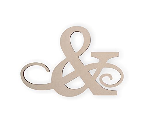 Jess and Jessica Wooden Ampersand Wall Art 12 Inches – Home Decor Accent for Wall Hanging and DIY Crafts, Unfinished MDF Monogram Letter Symbol Wood Cutout for Living Room Bedroom or Wedding Decor