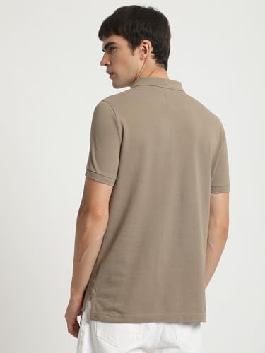 Image of THE BEAR HOUSE Men Beige Solid Slim Fit Polo Collar T-Shirt