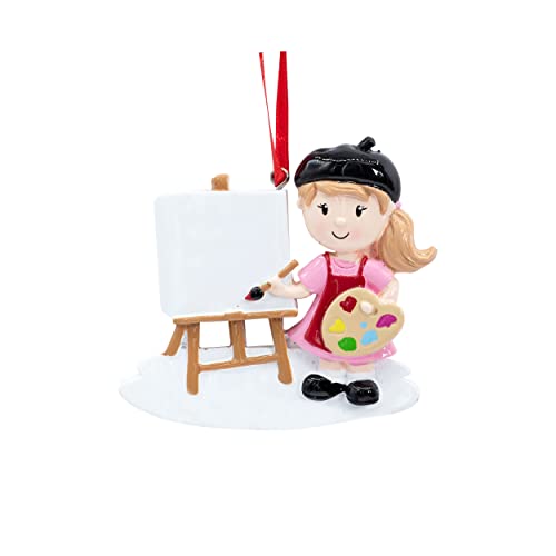 Uniqxmas Personalized Artist Girl Christmas Ornament 2023 - Free Customization | Female Painter Figurine With Painting Palette & Paint Brush For Xmas Tree | Unique Keepsake - Custom Name & Year #TOP1