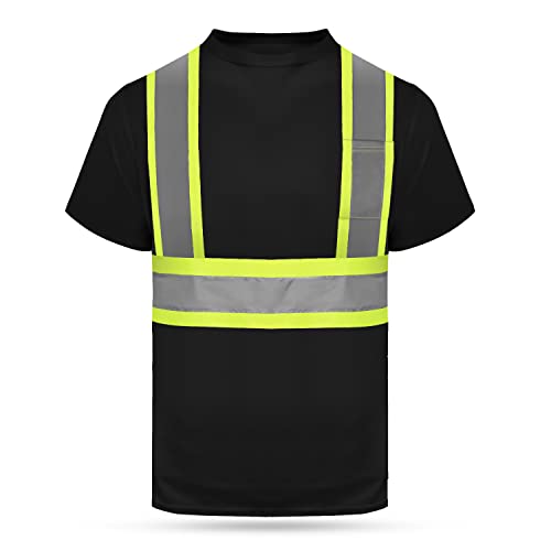HYCOPROT Hi Vis T-Shirt Viz High Visibility Reflective Safety Vest Waistcoats Breathable Light Short Sleeve Workwear Visibility Shirts Black