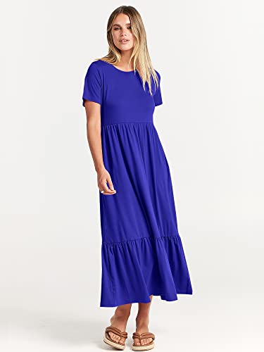 Image of ANRABESS Womens 2026 Summer Casual Maxi Dress A line Tiered Flowy Short Sleeve Crewneck T Shirt Beach Travel Long Dresses