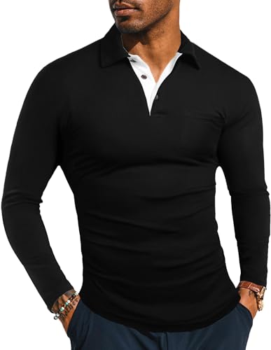 KUYIGO Men's Short&Long Sleeve Polo Shirts Casual Slim Fit Solid Soft Button Cotton Pocket Collared Shirt