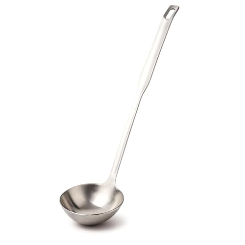 Stainless Steel Soup Ladle, 11.8-Inch Long Handle, Deep Bowl for Soup, Stew, Chili & Sauce, One-Piece Metal Serving Spoon with Hanging Hole, Dishwasher Safe