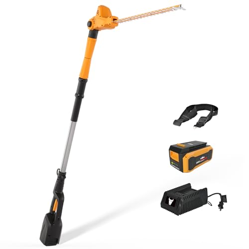 Mowox Power 40V Pole Hedge Trimmer Cordless, 500mm Telescopic Range Pole Hedge Trimmer, 9 Rotary Positions Hedge Trimmer with Extension Pole, with 2Ah Battery and Charger Included