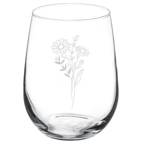 Wine Glass Goblet Gift Birth Month Flowers (17 oz Stemless)