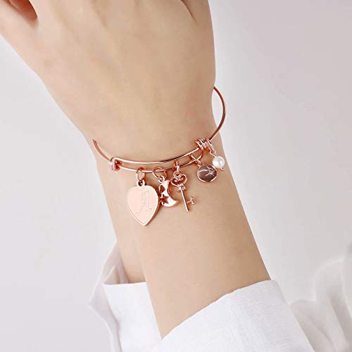 M Mooham Charm Bracelets For Women Girls, Rose Gold Letter B Initial Charm Bangle Bracelet Mothers Day Valentines Present Gifts For Women Jewelry, Bridesmaid Proposal Gifts For Wedding #TOP5