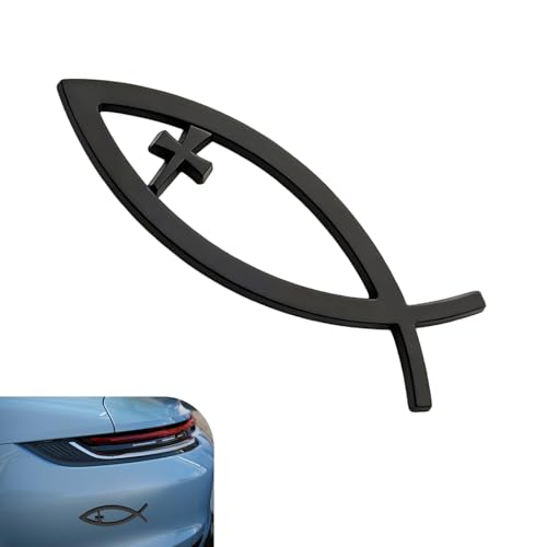 Teybouk Christian Cross Fish Car Emblem, 1.8 x 5.5 x