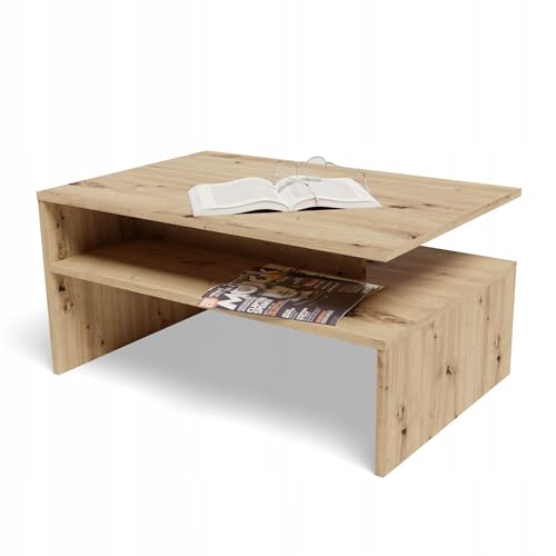 MATKAM Couchtisch Boston EX3, H45 x B90 x T60 cm, Moderner Stil, mit praktischer Ablage, Einfache Montage, Perfekt für Wohnzimmer (Artisan Eiche)
