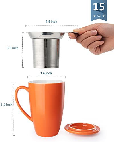 Sweese 15 Oz Porcelain Tea Mug With Infuser And Lid, Loose Leaf Tea Cup, Gifts For Tea Lover, Orange - 201.106 #TOP3