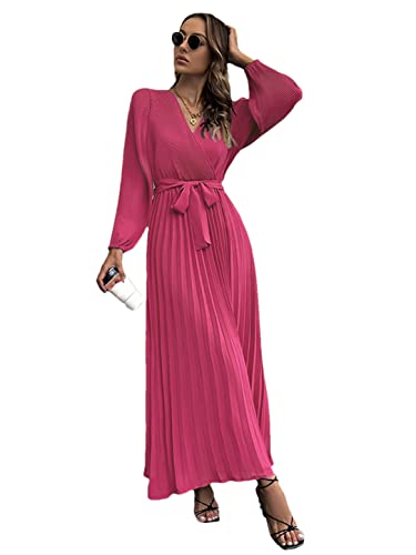 Robe longue plissée vintage en XL : sublimez vos courbes avec ce col en V à manches longues
