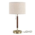 EDISHINE Mid Century Table Lamp, Bedside Lamp with Pull Chain Switch, Solid Wood & Metal Pole, Modern Nightstand Table Lamp for Living Room, Bedroom, Office, Frosted Bronze & Wood Finish