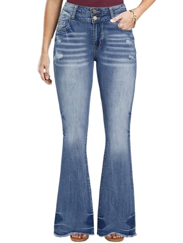 Flamingals Butt Lifting Bootcut Jeans Double Button Flared Leg Stretchy Curvy Tummy Control Trendy Denim Jeans