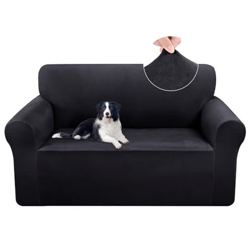U-NICE HOME Velvet Loveseat Sofa Covers Stretch Couch Covers, Dark Grey