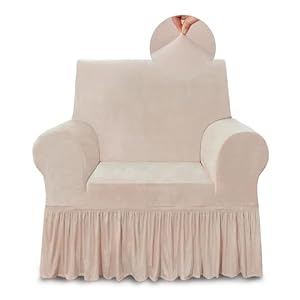 NICEEC Armchair Cover Super Soft 1 Piece Beige Pink Armchair Slipcover Stretch Universal Spandex Couch Covers for Living Room Easy Fit Washable Furniture Sofa Protector with Skirt