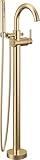 Delta Faucet Trinsic Floor Mount Tub Filler - Freestanding Roman Tub Spout with Handheld Shower - Flexible Shower Hose - Double Check Valves...
