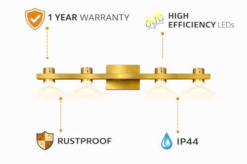 Image of JACKAL 12W LED Mirror Light for Bathroom & Vanity | Modern Mirror Lamp for Wash Basin, Dressing Table & Makeup Area | Energy Efficient, Rustproof | 1 Year Warranty (1, 12, Watts, Brass Aura)