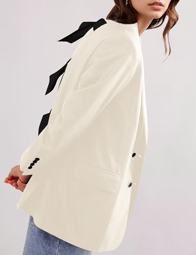 Women Casual Oversized Blazers Bow Tie Blazer Suit Lapel Open Front Office Blazer Jacket Button Down Work Cardigan3