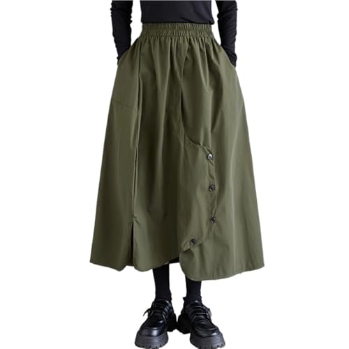 Women's Fashion Irregular Button Hem Flowy Skirt Elastic High Waist Loose A-Line Midi Skirt Casual Vacation Work Skirt