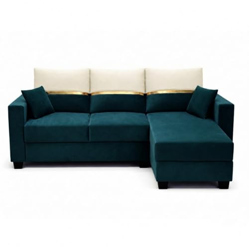 Image of Furny Arvea 4 Seater Fabric RHS L Shape Sofa Set (Greenish Teal) | Soft Velvet Fabric | Modern Design | Comfortable Seating | Living Room Furniture