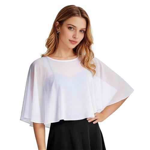 Image of Ciormis Chiffon Capelet Women's Soft Shawls and Wraps for Evening Dresses, Wedding Formal Dress Shawl Cape Cover up