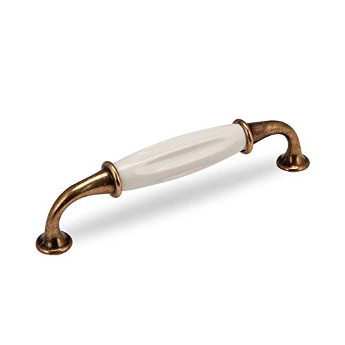 SOTECH Porzellangriff META Möbelgriff Porzellan Weiß-Messing Antik Finish BA 128 mm