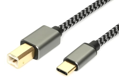 USB B to USB C Braided Printer Cable 2.0, 1m Data Lead, 480 Mbps Transfer Speed, Compatible with HP, Epson, Canon Printers, PC, Xerox, Acer, ASUS, Laptops