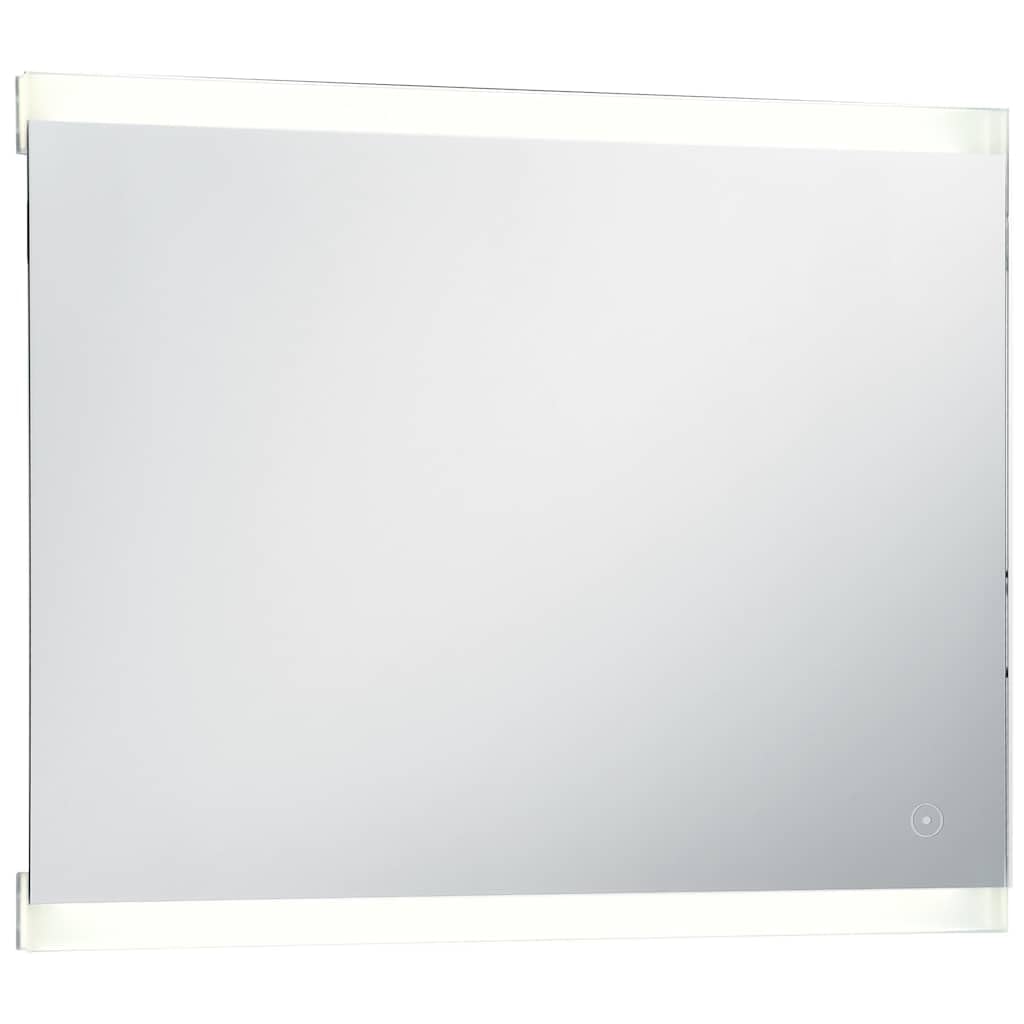 Specchio da bagno a LED, 80 x 60 cm, con sensore touch, 2 strisce LED, IP44, resistente agli spruzzi, cornice in vetro di alluminio, per bagno, corridoio, toeletta