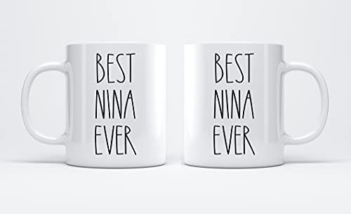 FundingCharlee Best Nina Ever Coffee Mug - Font Rae Dunn Inspired Style Father's Day/Mother's Day Family For Birthday Present The 11oz, White, B2F3LPRMPA-11oz