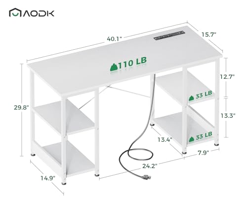 image for AODK 40 Inch Small Writing Desk with Power Outlets & USB Charging Port