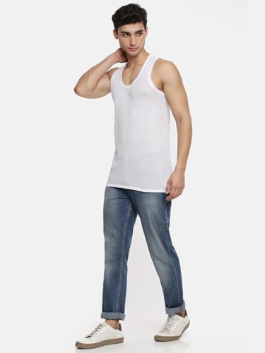 Image of RAMRAJ COTTON Men's White Inner Vest /Banian | Lightweight Scoop Neck Sleeveless Super Combed Cotton