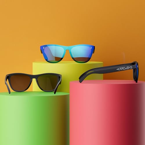 ROCKNIGHT HD Polarized Sunglasses Womens Trendy Anti Reflective Mirrored Blue Sunglasses Rimless Frame Flat Lens