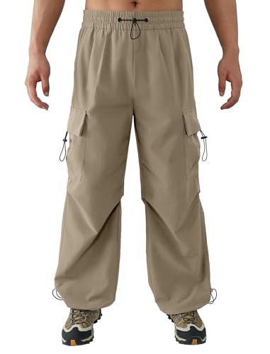 Image of APTRO Mens Cargo Trousers Baggy Joggers Water Resistance Outdoor Hiking Cuffed Casual Pants with 5 Pockets Dark Khaki L