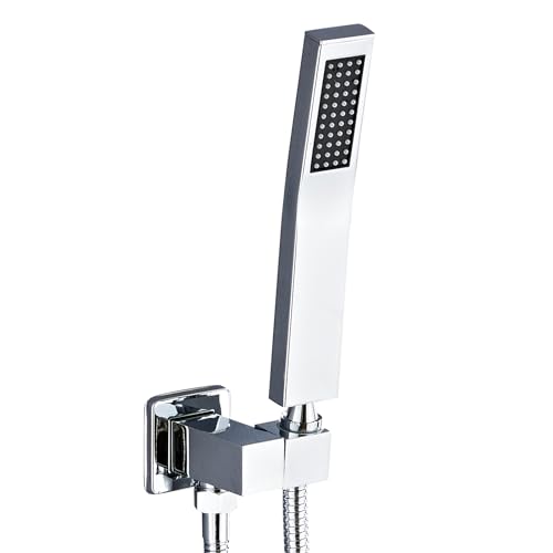 Regadera de mano de latón de alta presión, diseño cuadrado con conector de pared y manguera de 58 pulgadas para sistemas de baño, estilo moderno miniatura 1