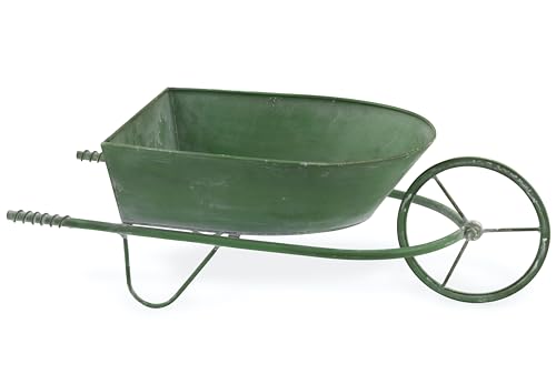 Boston International Decorative Metal Wheelbarrow Planter with Wheel, 21.5 x 8.5-Inch, Green