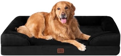 EHEYCIGA Orthopädisches Hundebett Grosse Hunde, 112x81cm, Schwarz | Orthopädischer Eierkistenschaum, Waschbarer und Wasserdichte Bezug, Rutschfester Boden, Reversibles Design, Atmu