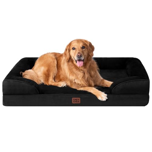 EHEYCIGA Orthopedic Dog Beds for Large Dogs, Waterproof Memory Foam Large Dog Bed with Sides, Non-Slip Bottom and Egg-Crate Foam Pet Couch Bed with Washable Removable Cover, Black by EHEYCIGA - Used condition - US$41.64