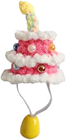 TIKSON Knitted Mini Pet Birthday Cake Hat with Adjustable Strap for Snake Hamster Reptile Pink Small