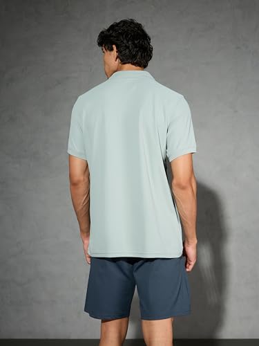 Image of TECHNOSPORT Men's Solid Slim Fit Polo Collar T-Shirt MATPIQ Half Sleeve Button Polyester for Gym Running Workout UPF50+ Anti Odour