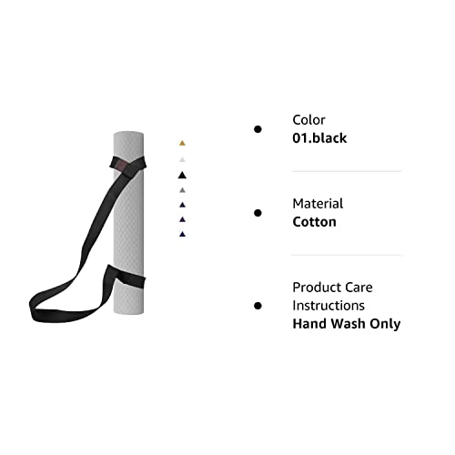 Wesyy Hiinhouse Yoga Mat Strap, Easy-Cinch Yoga Mat Sling, Premium Adjustable Cotton Yoga Mat Carrier, Multiple Color Choices (Yoga Mat Not Included), 01.Black #TOP7