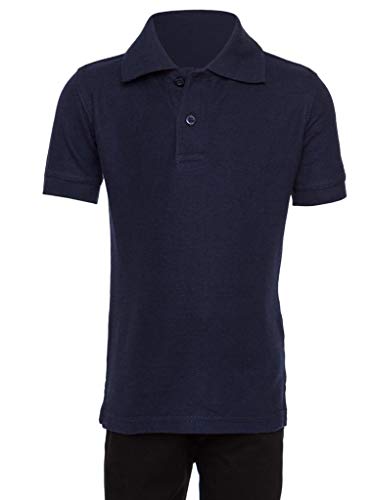 AKA Boys Wrinkle-Free Polo Shirt - Short Sleeve Pique Chambray Collar Comfortable Quality Navy 8