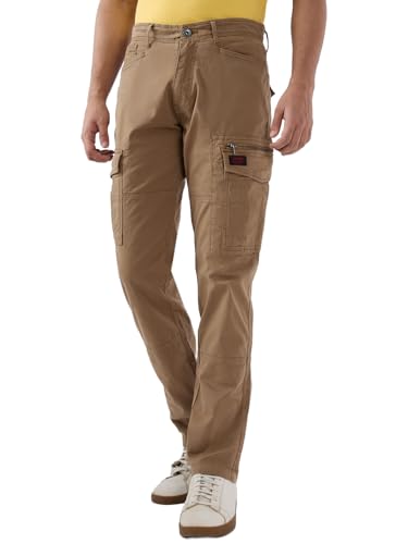 Image of Spykar Men Mid Rise Khaki Regular Fit Cargo