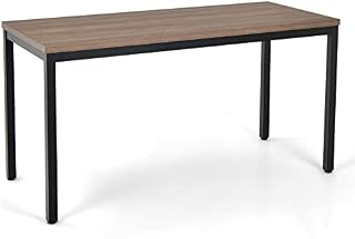 CASART Wooden Computer Desk, Industrial Laptop Table with Adjustable Footpads, Steel Frame Wide Desktop Writing Desks Computer Workstation for Home Office (140 x 60 x 72cm, Thickened Desktop)