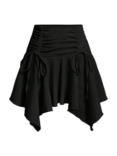 Milumia Women's Y2k Drawstring Ruched Ruffle Skirt High Low Asymmetrical Short Skirts
