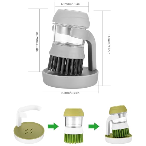 2 Stück Spülbürste Mit Spülmittelspender, Küchenbürsten Befüllbare Spülbürste, Multifunktionale Reinigungsbürste mit Spülmittelspender für Reinigung von Geschirr, Töpfen, Pfannen, Spülen Reinigun