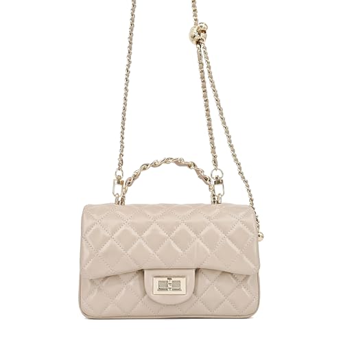 Image of M-ioi-M Small Quilted Crossbody Bags for Women,Leather Shoulder Bag with Gold Chain Strap,Metal Top Handle Flap Evening Purse