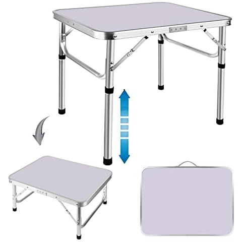 Folding Tables 2ft Picnic Table with 2 Adjustable Height 10"/22", Fold Up Camping Table Outdoor Bench Dinning Table, Small Bed Table Working from Home Sofa Study Table, Lightweight Eeasy to Store Cover