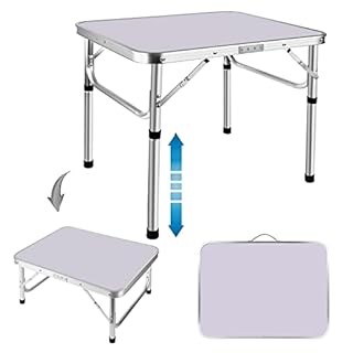 Jupitor Folding Tables Picnic Table with 2 Adjustable Height, Fold Up Camping Outdoor Bench Dinning Table, Small Bed Working from Home Sofa Study Lightweight, White, 2ft -23.6'' x 17.7'' x 10''/22''