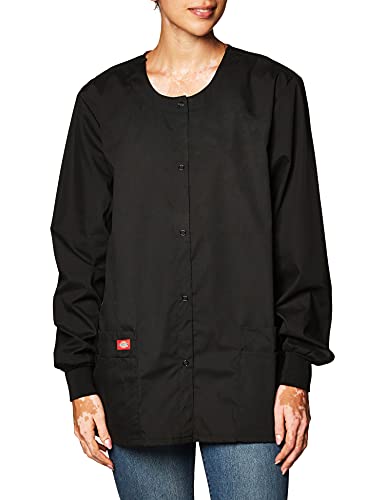 Dickies Women's Eds Signature Scrubs Missy Fit Snap Front Warm-Up Jacket, Black, X-Large #TOP1